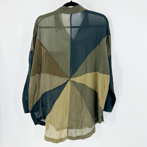 Free People Rainbow Rays Button Down Green oversized longline sheer size XS - Picture 2 of 11